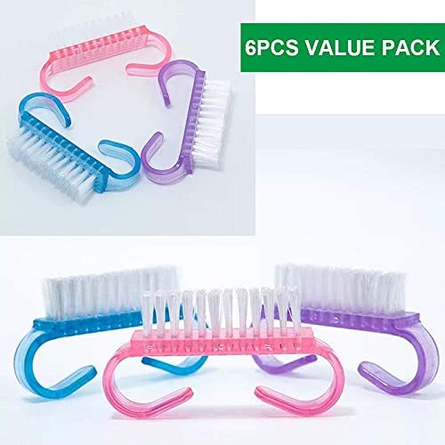 Belicia 6PCS Handle Nail Brush Set - Ergonomic Grip Nail Cleaning Brushes for Toes & Fingernails - Durable Nail Scrub Brushes for Salon, Home Pedicure & Manicure Care - Perfect for Nail Art, Hygiene & Deep Cleaning