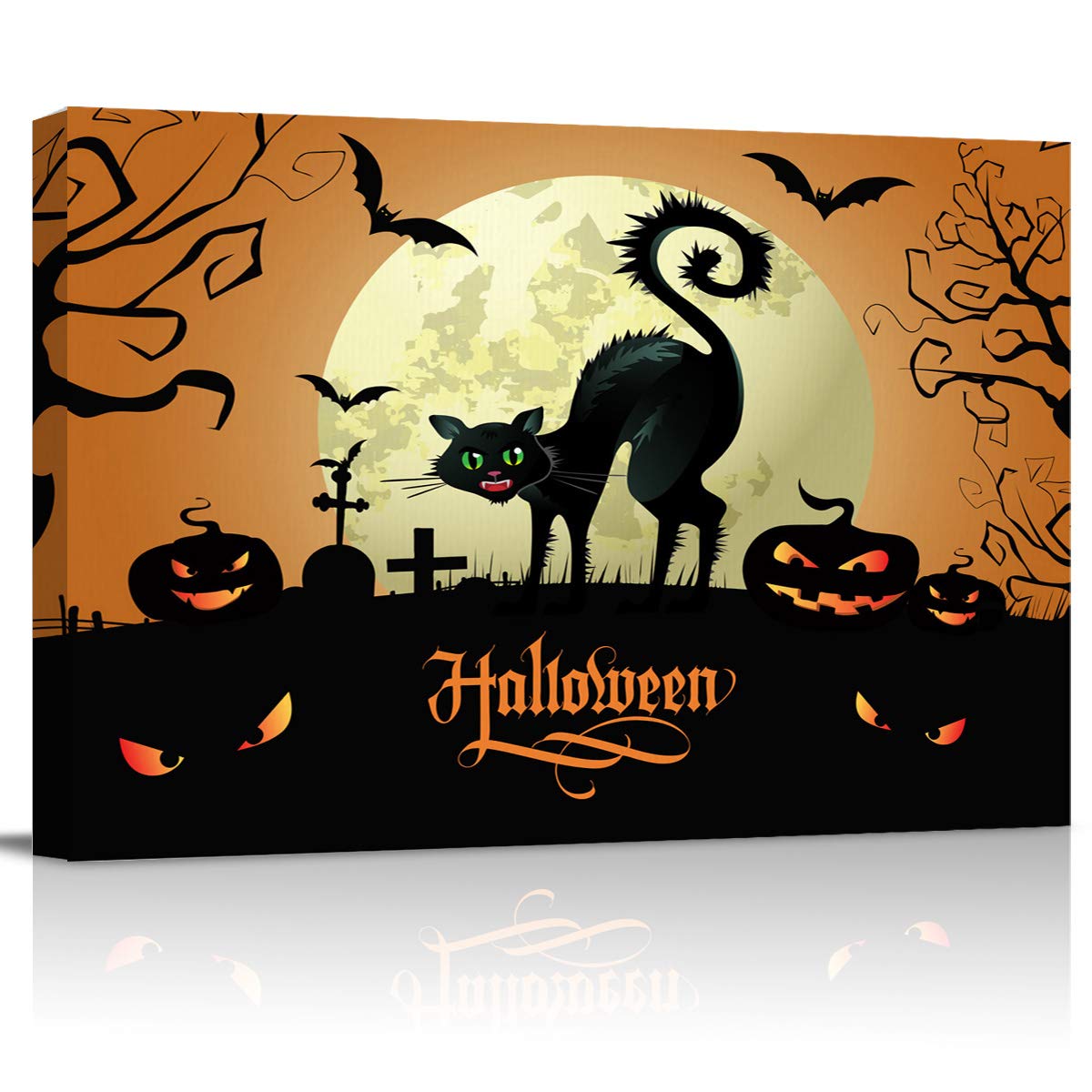 zzsunfeel Halloween Pumpkin Canvas Oil Painting Wall Art - Scary Black Cat Print for Living Room, Bedroom, Home Decor (24x32 inches) | Ready to Hang | Spooky Fall & Halloween Party Decoration