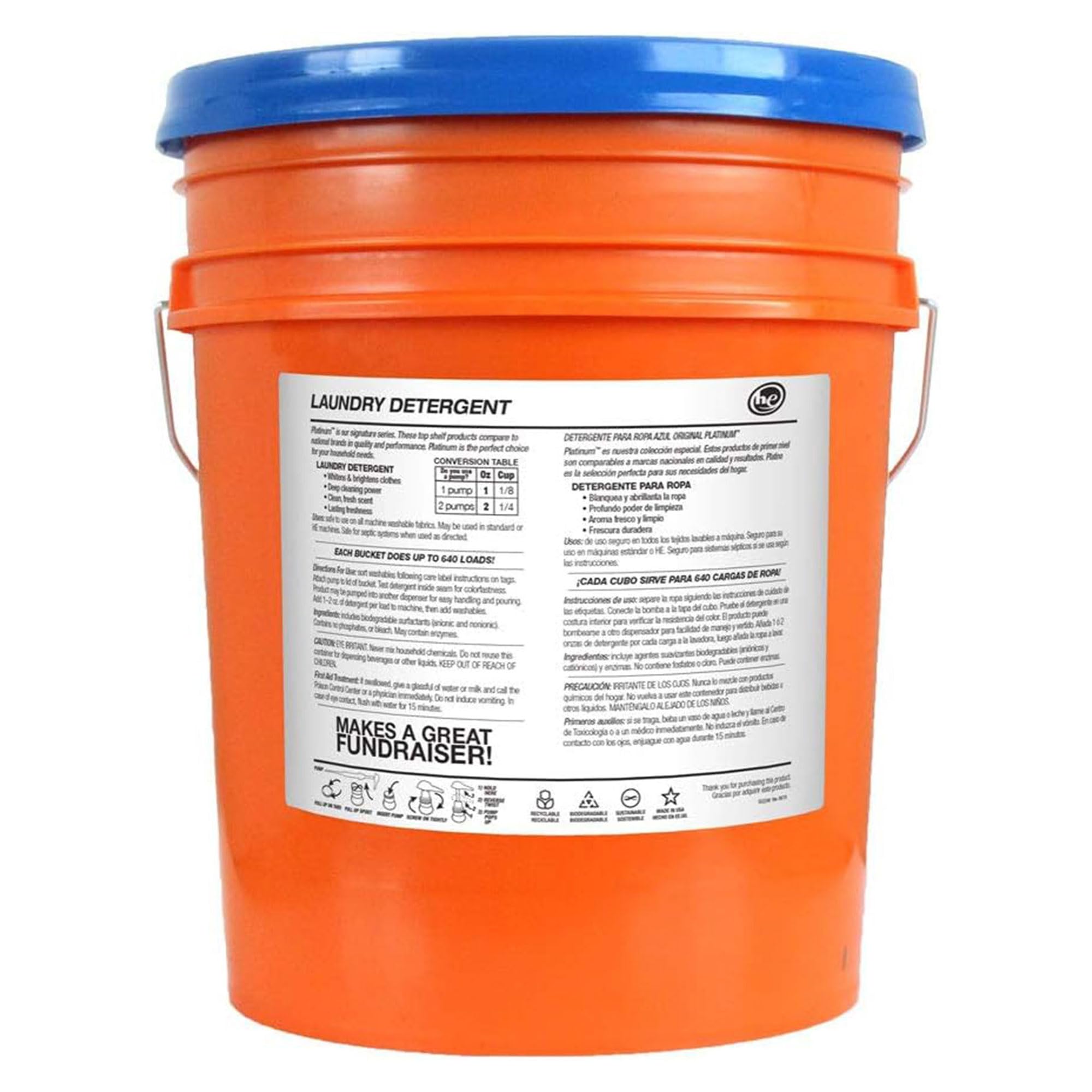 6X Concentrated Platinum 5 Gallon Laundry Detergent Liquid with Spring Fresh Fabric Softener & Pump - Works in All Washing Machines (HE, Top Load, Front Load) - 640 Loads per 5 Gallon (5 Pack) - Perfect for Large Families, Laundromats & Commercial Use