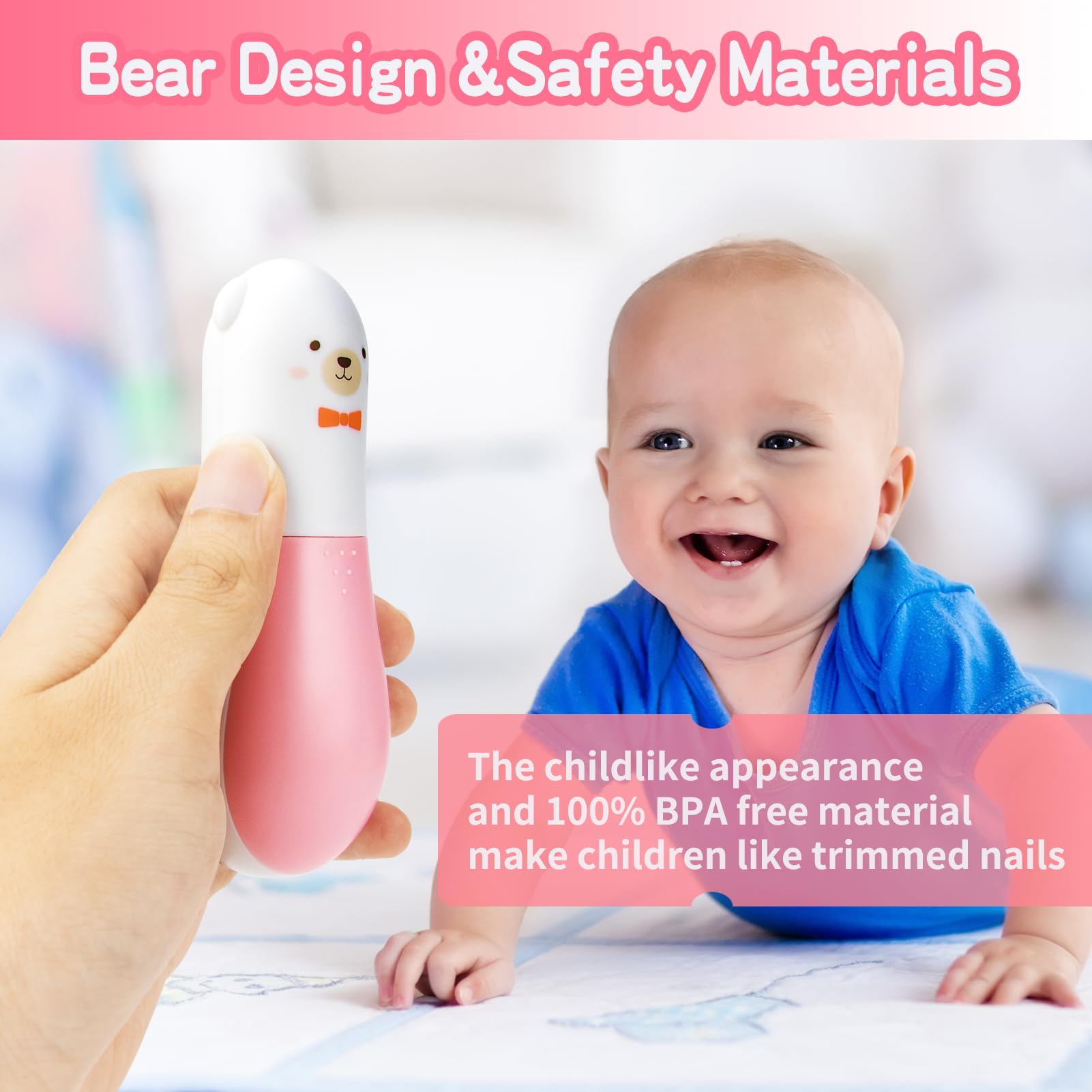 Qunlions Life Electric Baby Nail Trimmer & Clippers Set - 6-in-1 Safe Nail File Grooming Kit for Toddlers, Kids & Adults | Gentle Manicure for Newborns & Sensitive Skin | Perfect for Home, Travel & Baby Care (Pink)