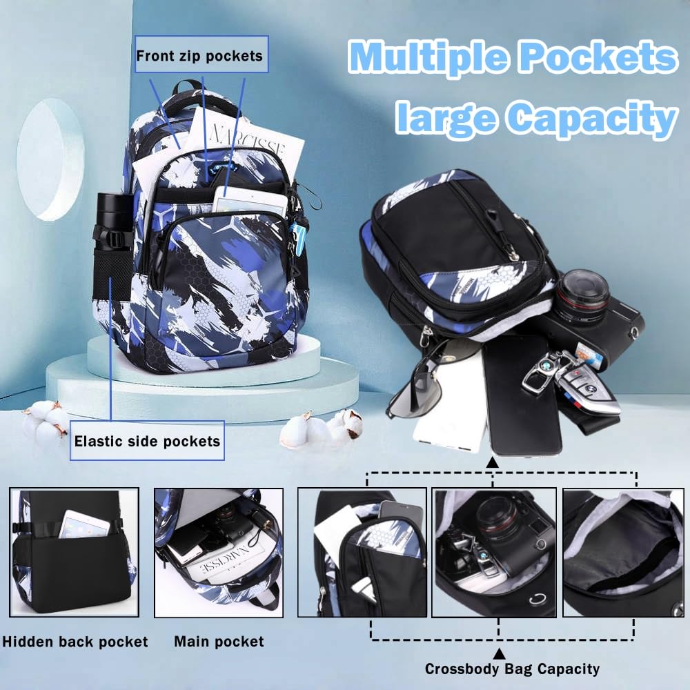 Kids Backpack for Boys with Crossbody Bag - Lightweight School Bookbag Set for Elementary & Middle School Boys & Teens - Perfect for Daily Use, Travel & Outdoor Activities