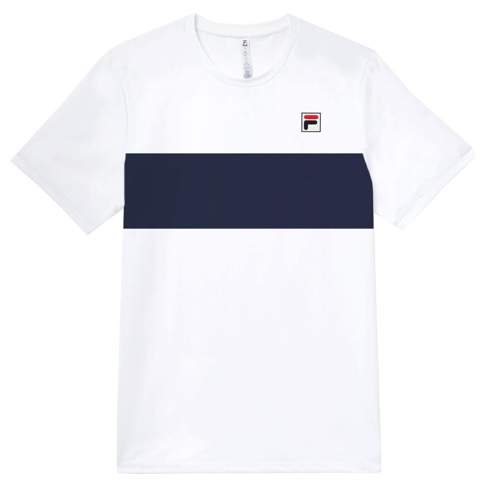 Fila Men's Essentials Short Sleeve T-Shirt - Breathable Cotton Casual Tee for Men - White/Navy Blue - Perfect for Gym, Workout & Everyday Wear