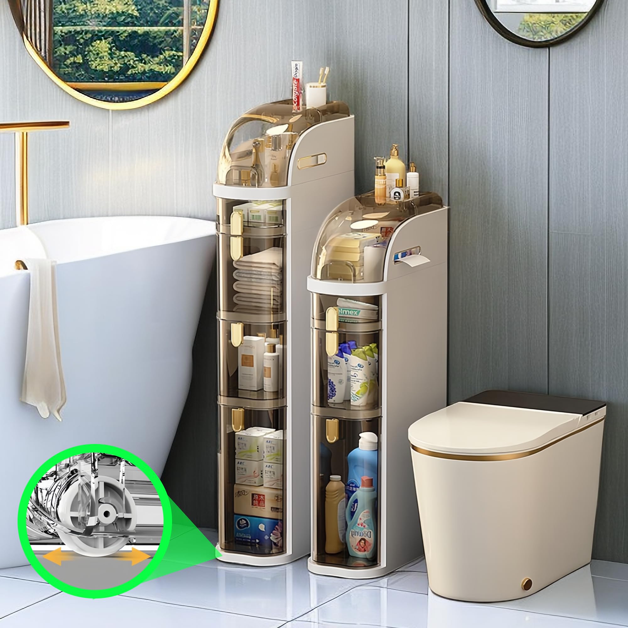 4-Tier Slim Bathroom Storage Cabinet - Narrow Space-Saving Organizer with Wheels for Bathroom, Kitchen, or Closet - Easy Assembly & Versatile Home Storage Solution