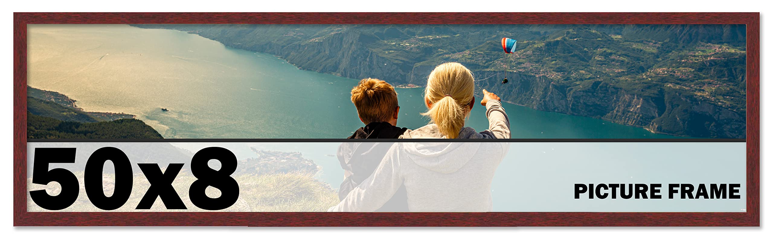 CountryArtHouse 50x8 Inch Solid Mahogany Wood Picture Frame Kit - Premium Brown Wooden Photo Frame with UV Acrylic Plexiglass, Acid-Free Foam Backing & Hanging Hardware - Perfect for Wall Decor, Family Photos, Art Displays & Home Office Decor