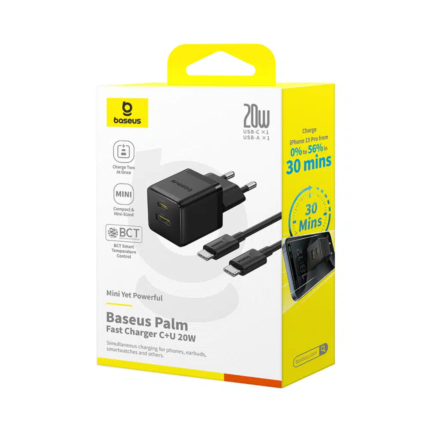 Baseus 20W Fast Charger with USB-C & USB-C Cable - Compact & Portable for iPhone, Android, Travel & Home Use