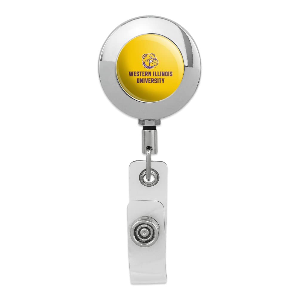 Western Illinois ID Badge Holder - Retractable Metal Clip for Work & Security