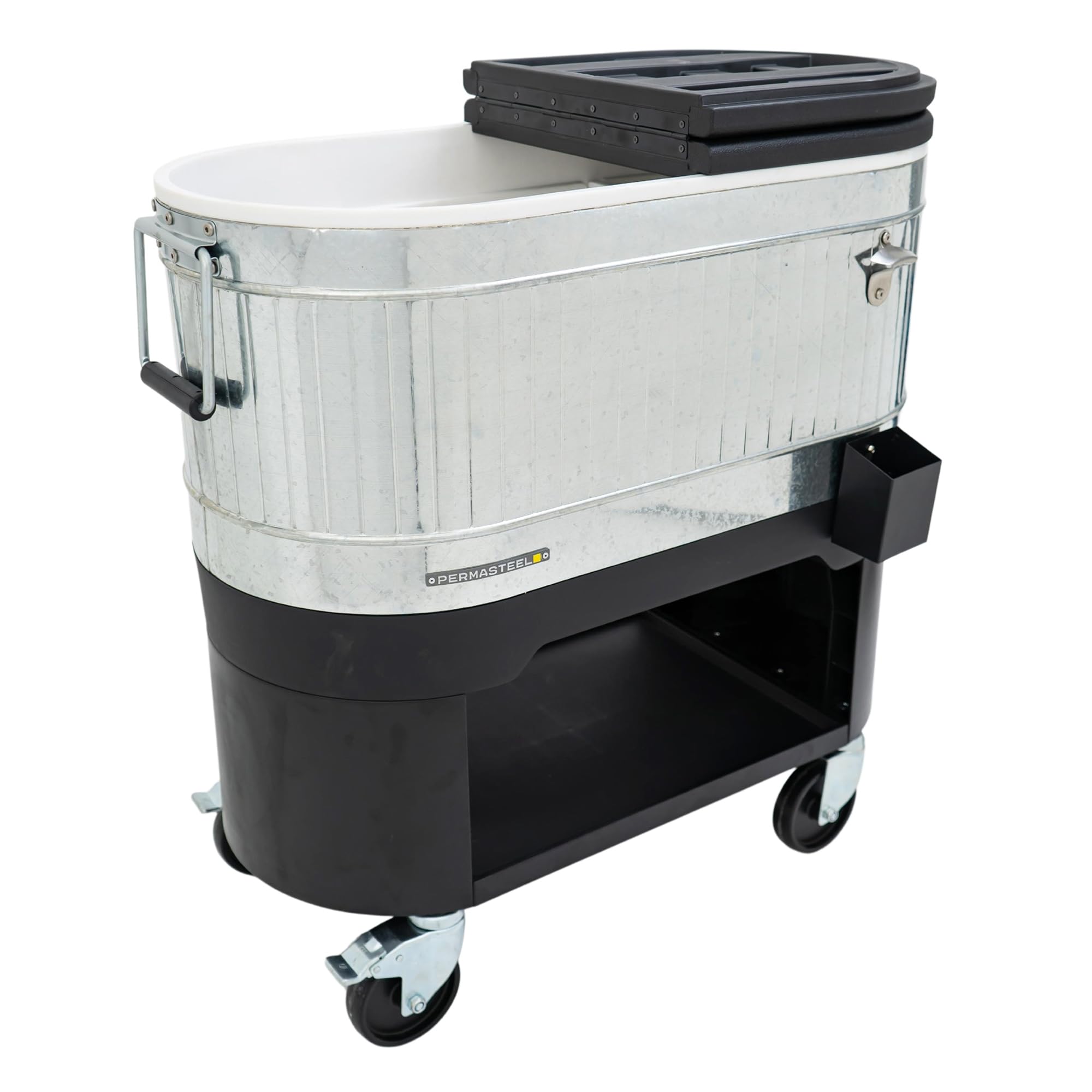 Permasteel 120-Qt Rolling Ice Chest Cooler with Wheels - Portable Outdoor Party Drink Cooler Cart with Dividers - Galvanized Steel for BBQs, Tailgating, Camping & Indoor Entertaining