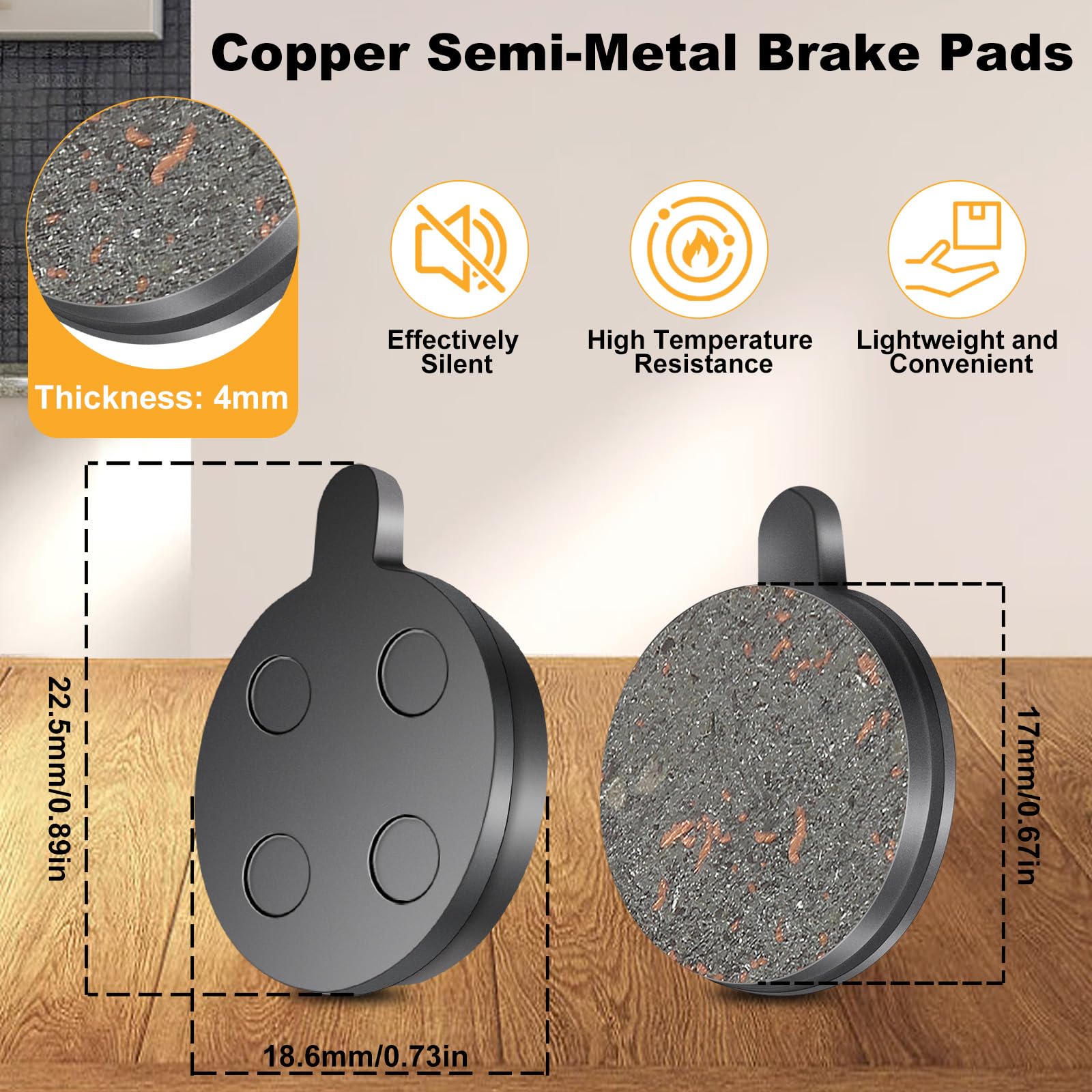 4 Pairs Semi-Metal Disc Brake Pads - Replacement Brake Pads for 10in Electric Scooters - Durable Brake Rotor Pads for Enhanced Stopping Power - Perfect for Commuting, Urban Travel & Last-Mile Delivery Rides