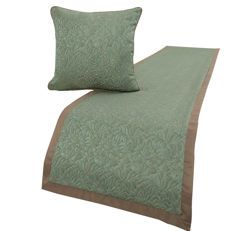 Arabella Jacquard Blue & Beige Decorative Bed Runner and Pillow Cover Set - Elegant Bedding Accent for Master Bedroom, Guest Room, or Hotel Decor