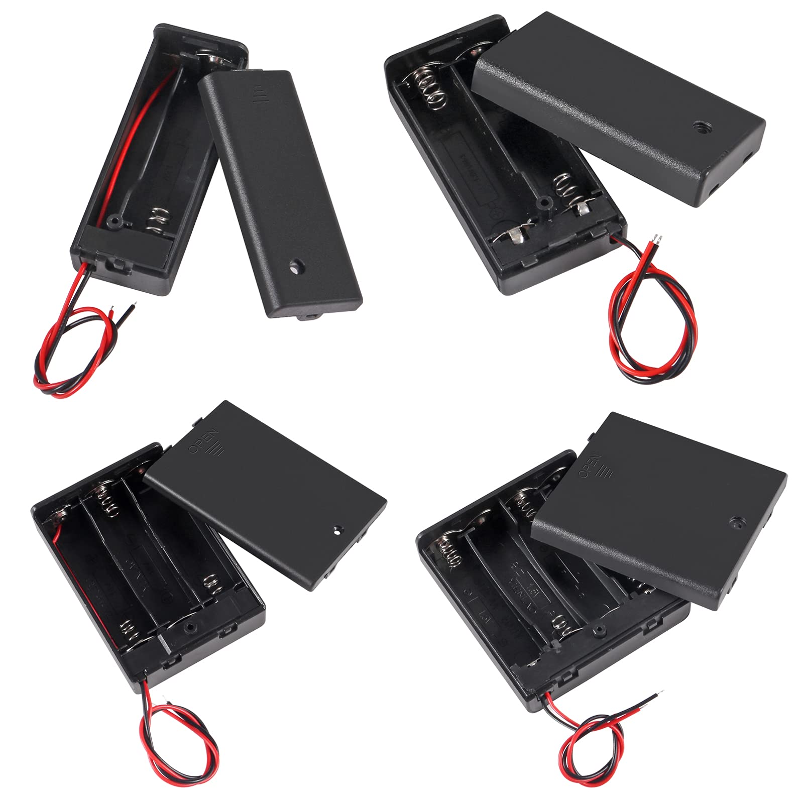 ACEIRMC AA Battery Holders with Switch and Cover - 1/2/3/4 AA Battery Cases with Leads & Wires for DIY Electronics, Flashlights, Toys, and Science Projects