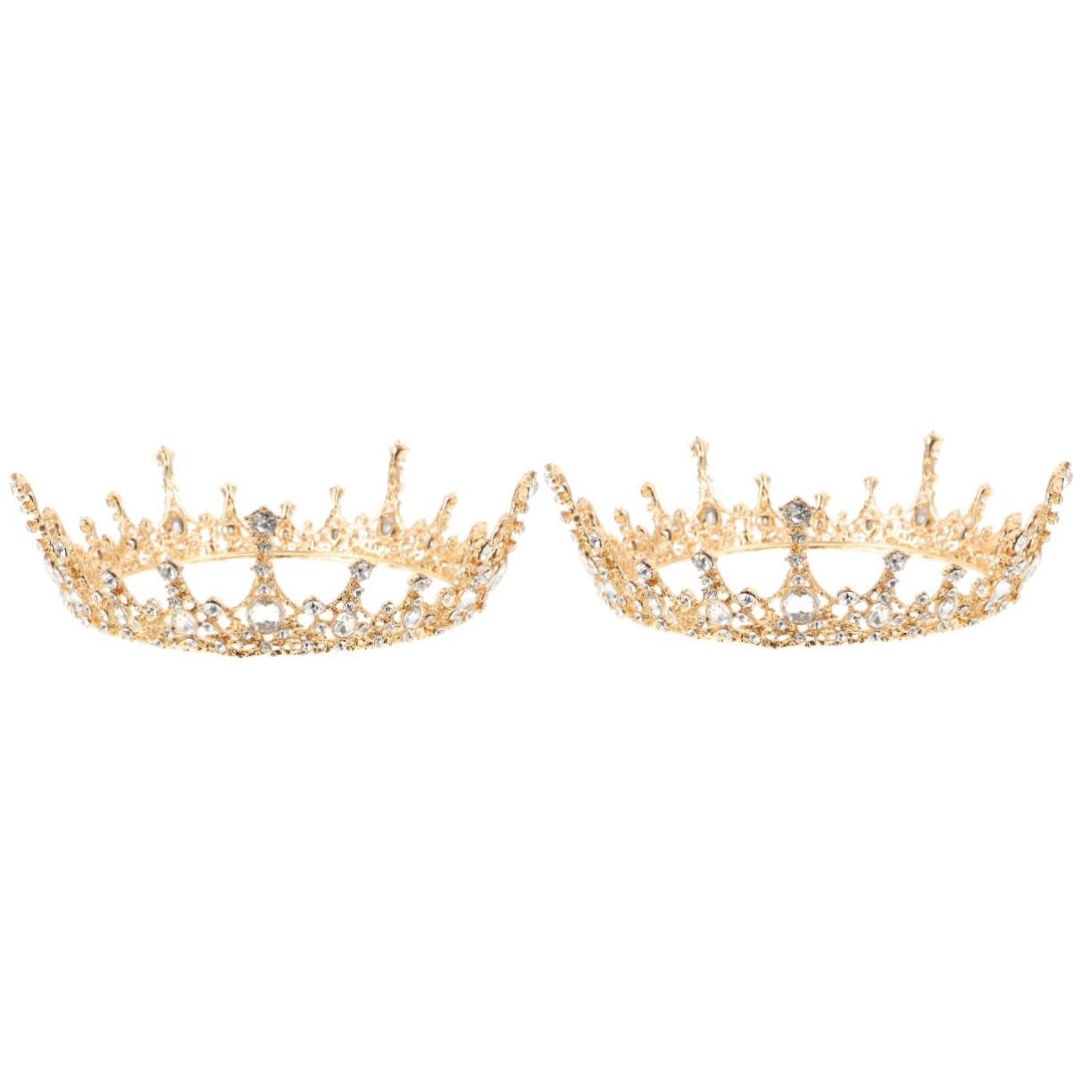 Baroque Crown Gold Headband for Women - 2 Pack Rhinestone Wedding Hair Accessories, Bridal Headdress & Fashion Hair Bands with White Crystals - Perfect for Weddings, Prom, Pageants & Special Occasions