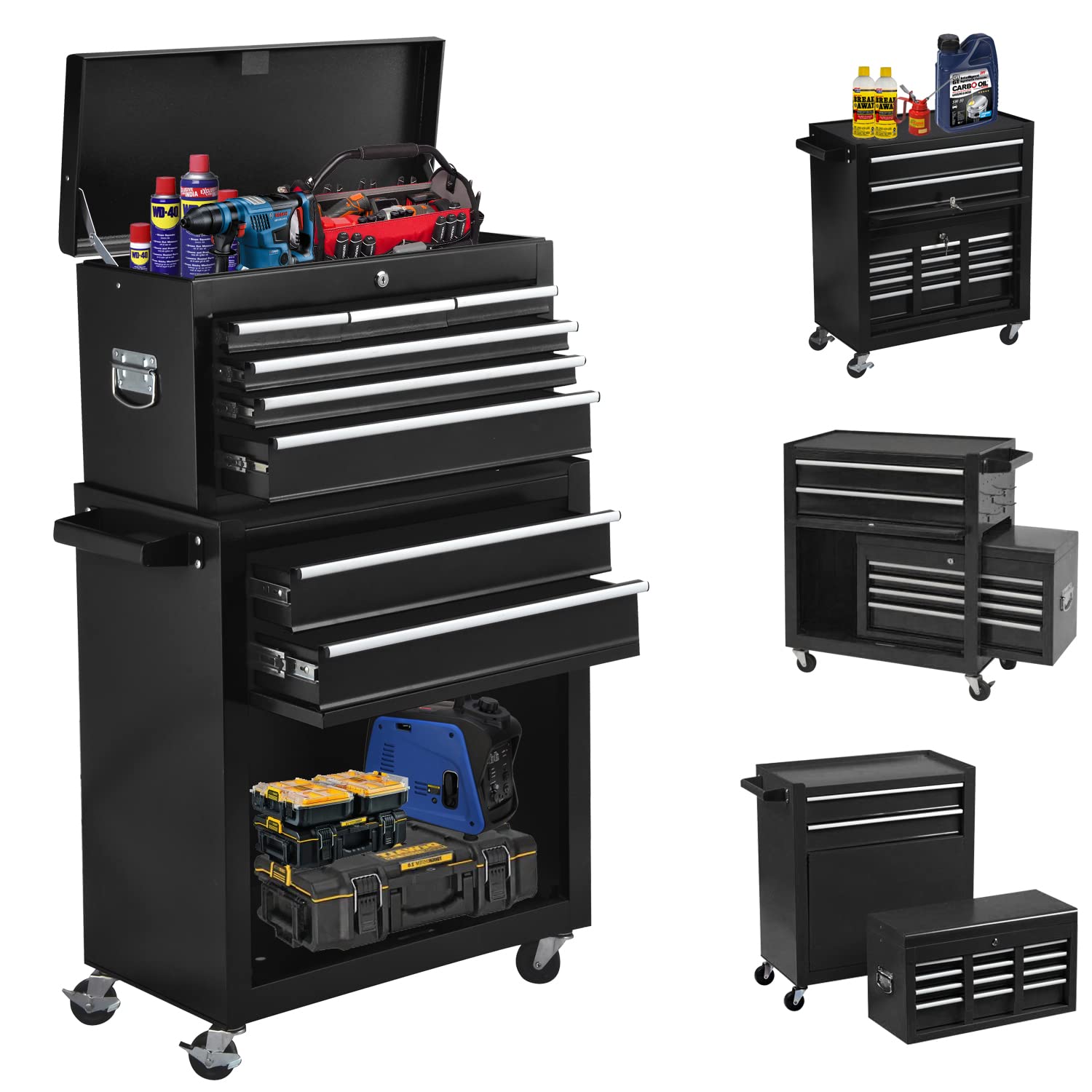 8-Drawer Rolling Tool Chest - Lockable Tool Storage Cabinet for Garage & Workshop