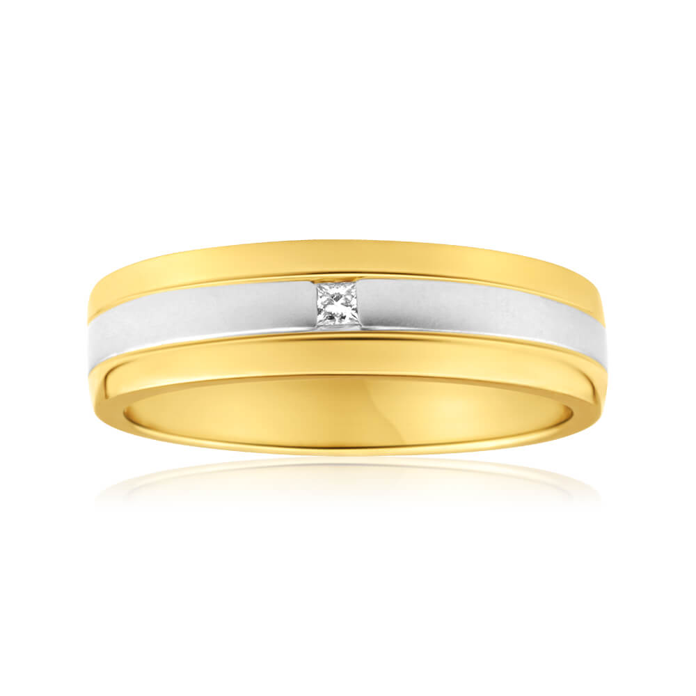 9ct Yellow Gold & White Gold Grooved Men's Diamond Ring - Elegant Wedding Band & Anniversary Gift for Him - Perfect for Engagements, Proposals & Special Occasions