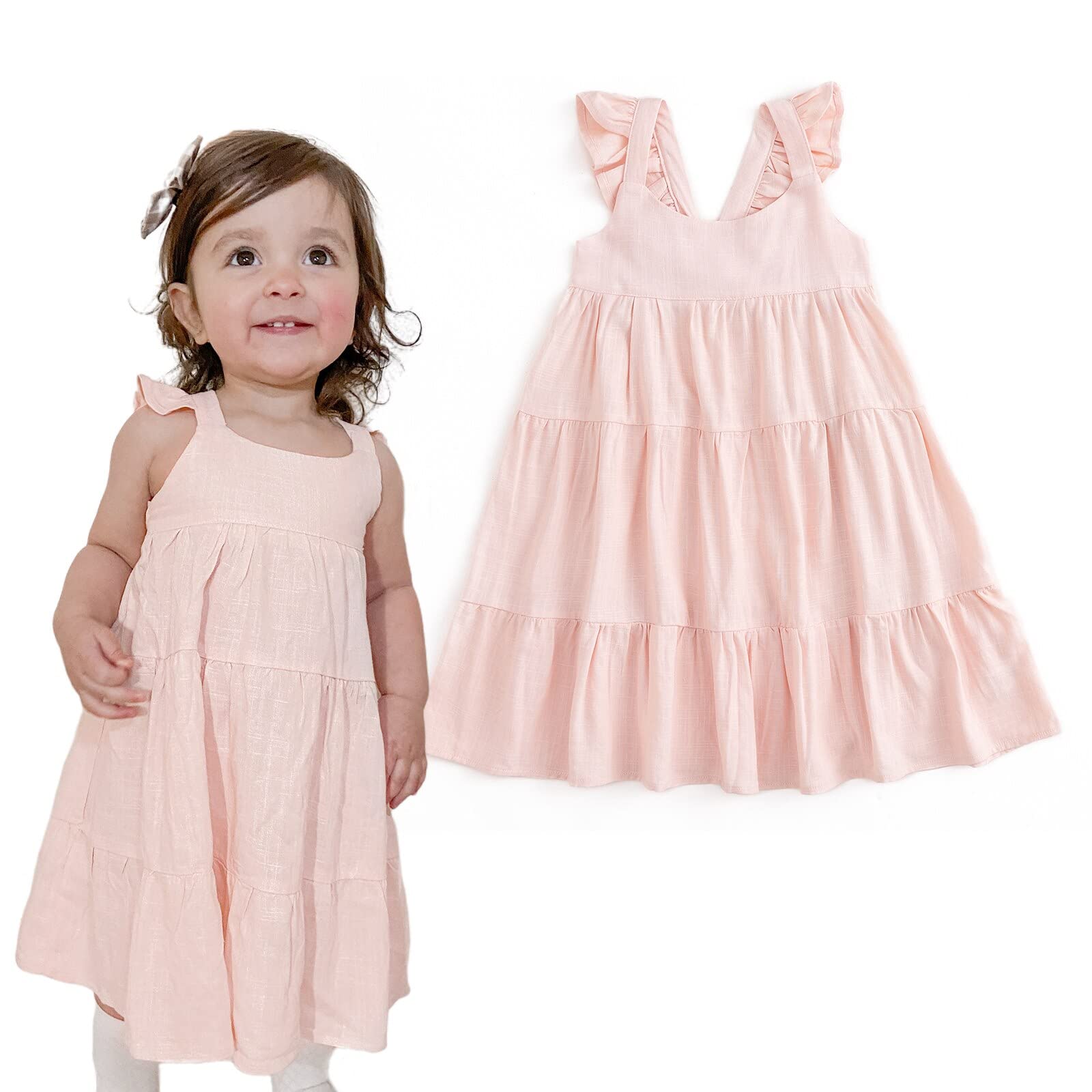 Curipeer Girls' Cotton Linen Smocked Sundress - Sleeveless Summer Dress for Toddlers 1-8 Years | Perfect for Beach, Playdates & Outdoor Activities
