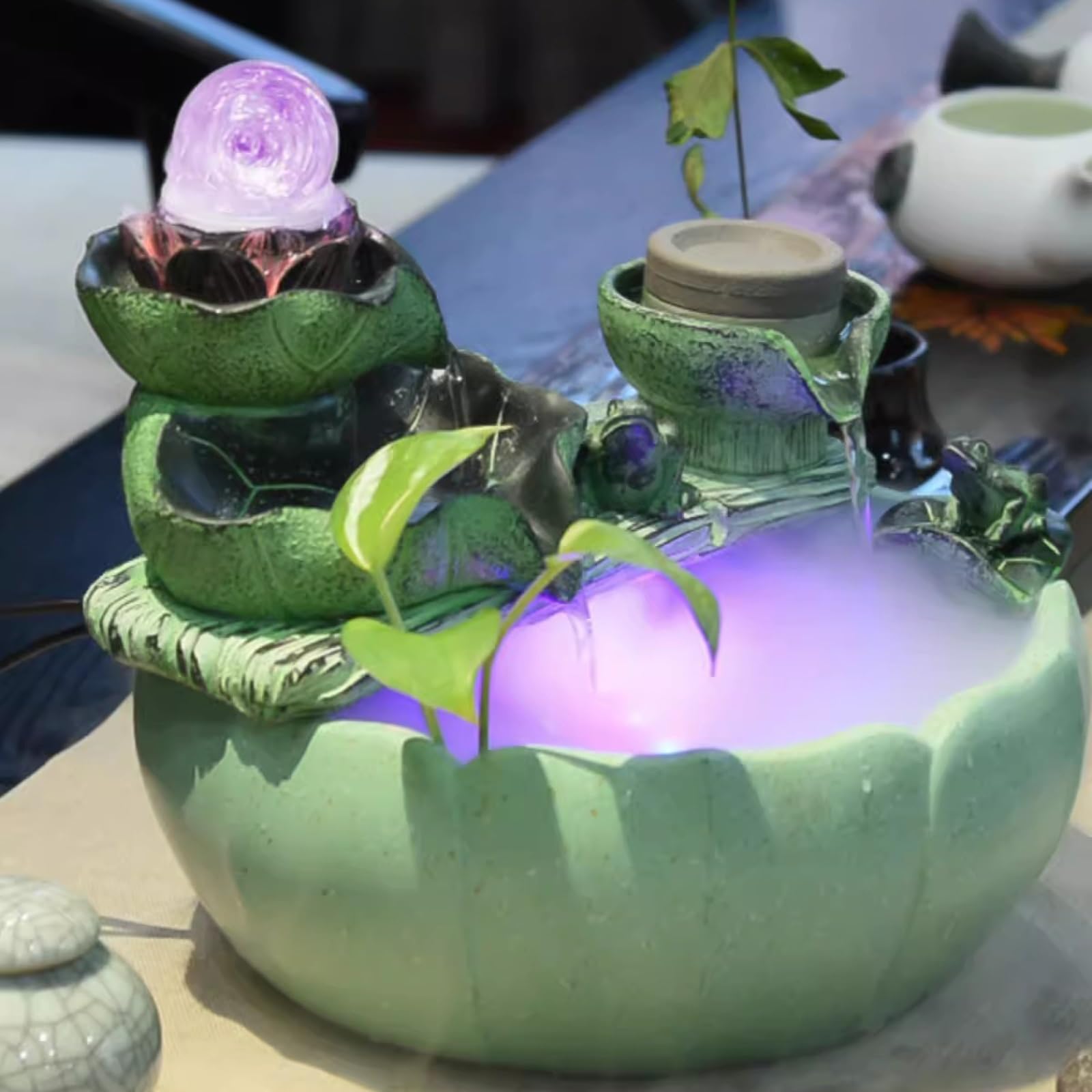 Zen Tabletop Fountain with Lotus & Rockery Design - Large Circular Indoor Water Feature for Living Room, Office, or Meditation Space - Soothing Flowing Water Decor for Relaxation & Stress Relief
