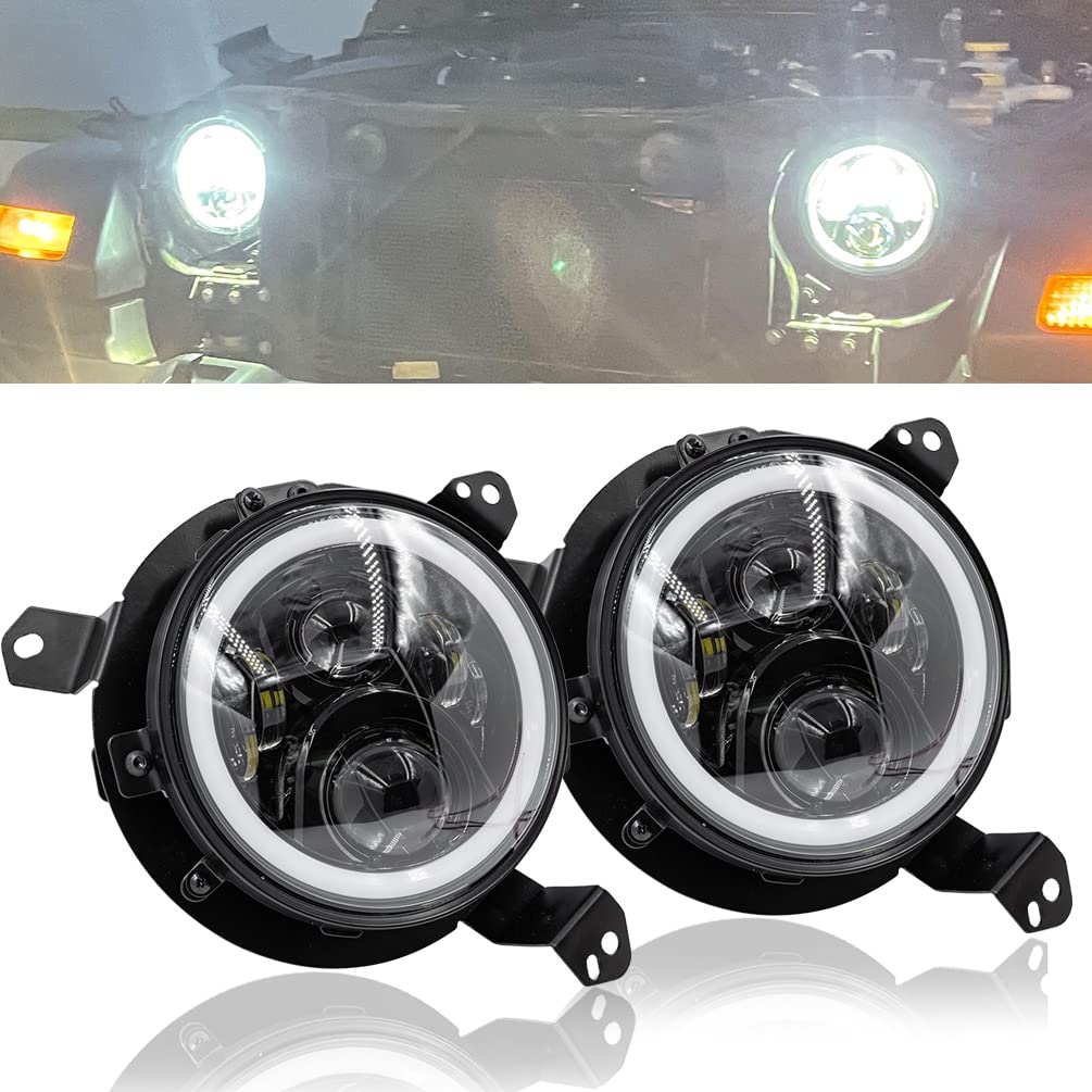 NJSBYL LED Projector Headlights for 2018-2021 Jeep Wrangler JL & 2020-2021 Jeep Gladiator JT - High/Low Beam Off-Road Lights with Rough Country Front Bumper Compatibility - Perfect for Night Driving and Off-Road Adventures
