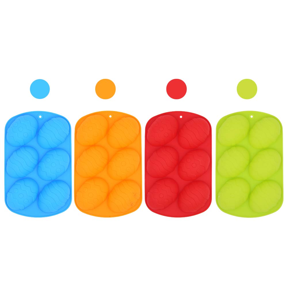 4 Pack Silicone Easter Egg Chocolate Molds - 6-Cavity Baking Molds for Chocolate, Cake, Jelly, Pudding & Handmade Soap (Small) - Perfect for Easter Baking, DIY Desserts & Holiday Treats