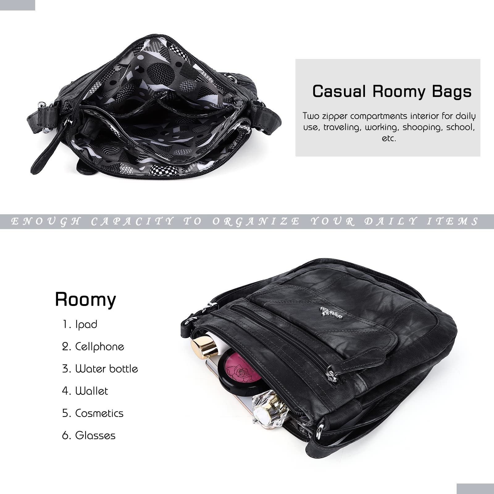 Angel Kiss Women's Crossbody Bag PU Leather Adjustable Strap Shoulder Purse - Perfect for Work, Travel & Everyday Use