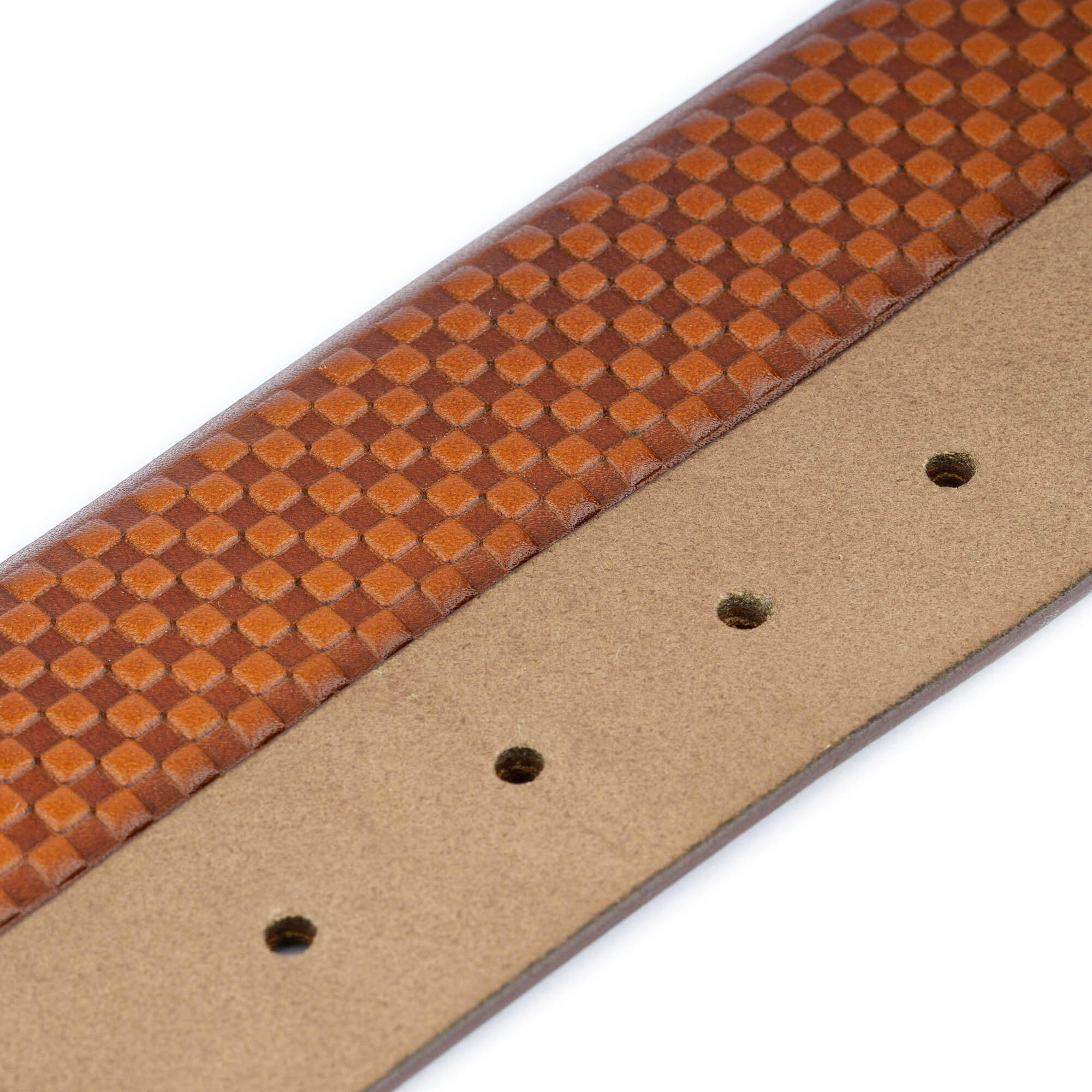 Genuine Brown Leather Belt Strap with Check Emboss Pattern - Replacement Strap for Ferragamo Men's Buckle | Classic Dress Belt for Business, Office & Formal Occasions