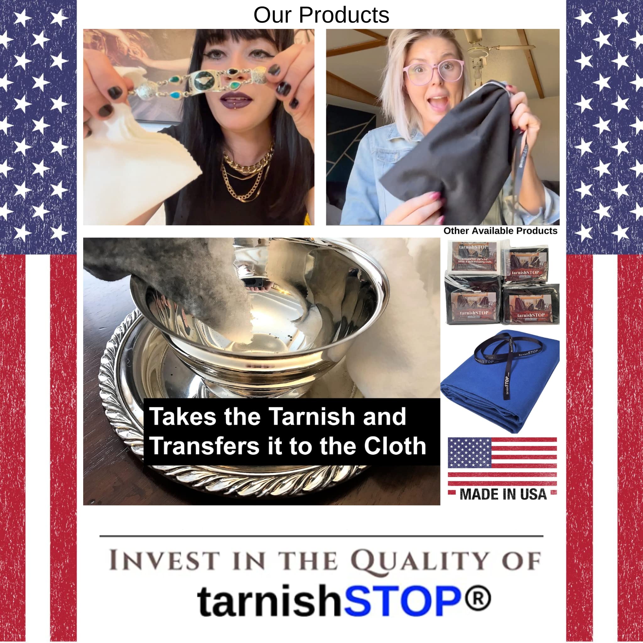 Premium Anti-Tarnish Storage Bags Set (3 Sizes) & Silver Polishing Cloth - USA Made for Sterling Silver & Silverplate - Jewelry, Silverware & Collectibles Protection
