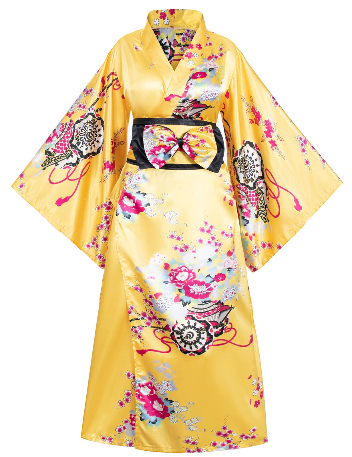 Japanese Anime Women's Kimono Robe - Geisha Yukata Sweet Dress with Blossom Satin Bathrobe & Sleepwear Set - Perfect for Cosplay, Halloween Costume, Spa Relaxation and Themed Parties
