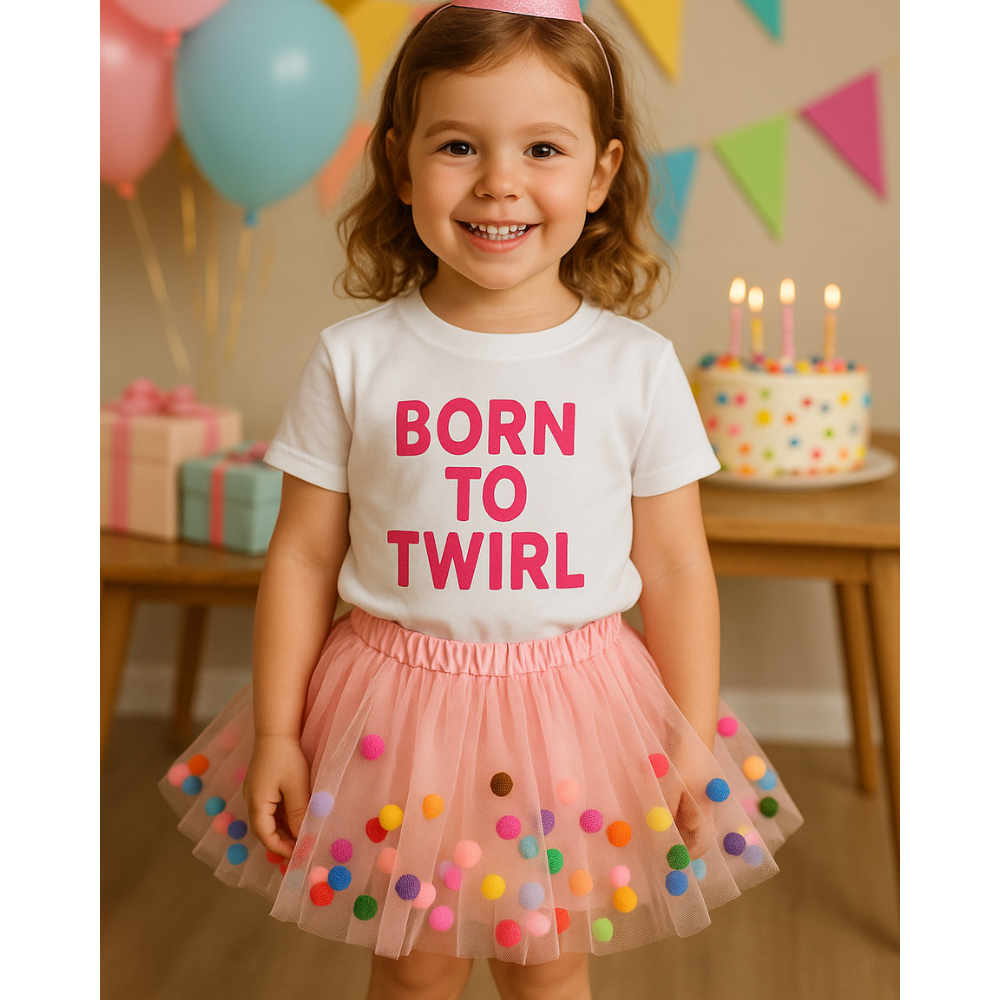 Born To Twirl White Tee & Tutu Set for Girls - Ballet Dance Outfit for Toddlers & Kids - Perfect for Dance Class, Recitals & Birthday Parties