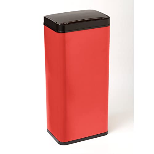 BrylaneHome 50-Liter Tall Motion Sensor Trash Can with Automatic Lid - Red | Hands-Free Kitchen & Office Waste Bin for Easy Disposal