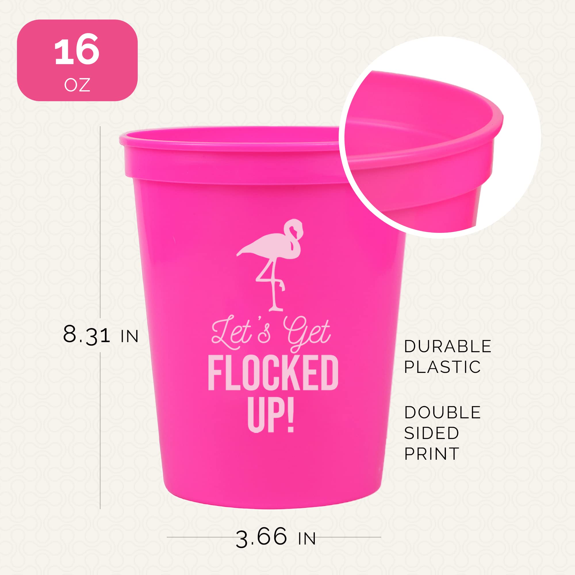 Flamingo Party Cups Set of 12 - 16oz Pink Plastic Cups for Birthday, Bachelorette & Tropical Themed Parties - Fun Summer Drinkware for Pool Parties, Beach Events & Flamingo Decorations