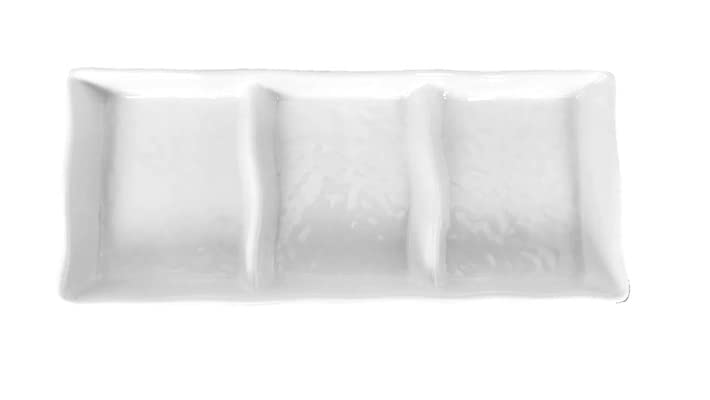Lucky Star Melamine 3-Compartment Divided Rectangular Dipping Plates - 7-3/8