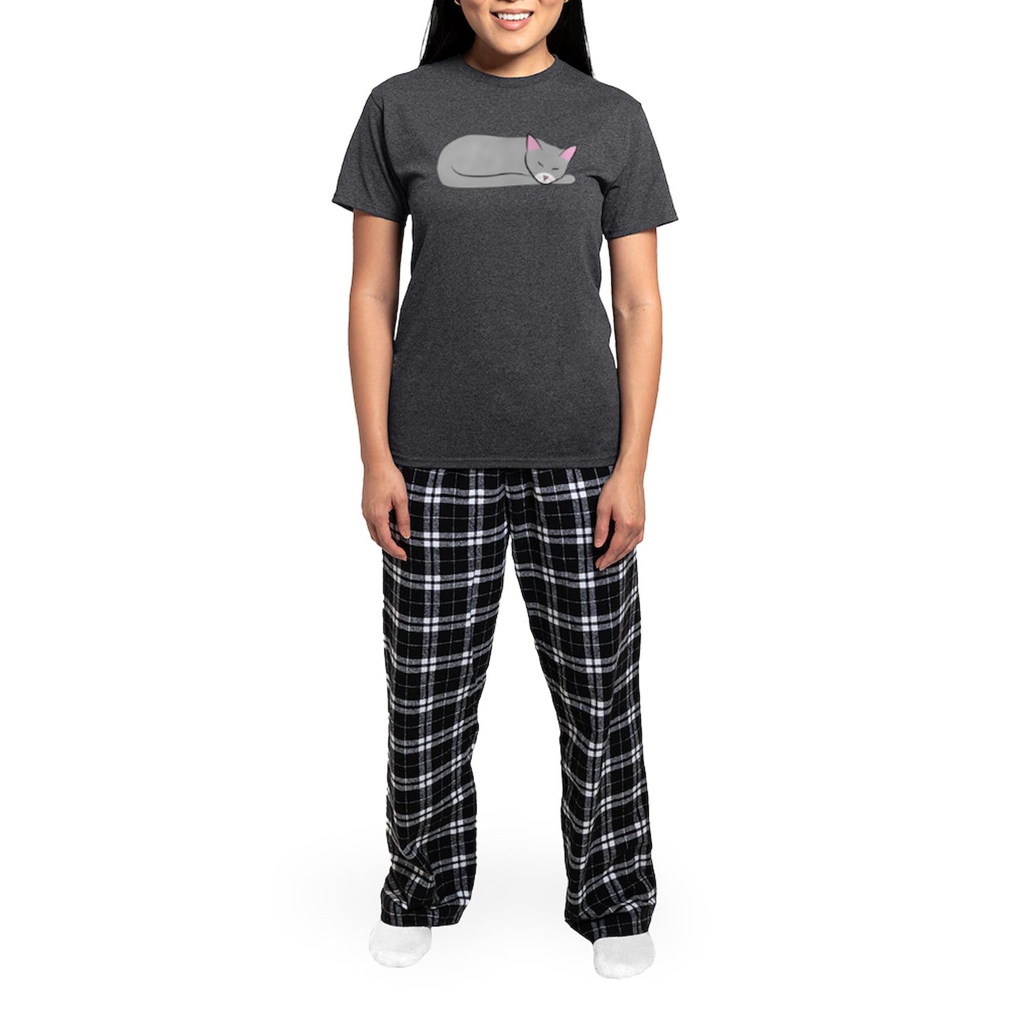 Sleeping Cat Women's Lightweight Pajama Set - Charcoal Grey Novelty Sleepwear for Women | Cozy Lounge & Sleepwear for Relaxing Evenings