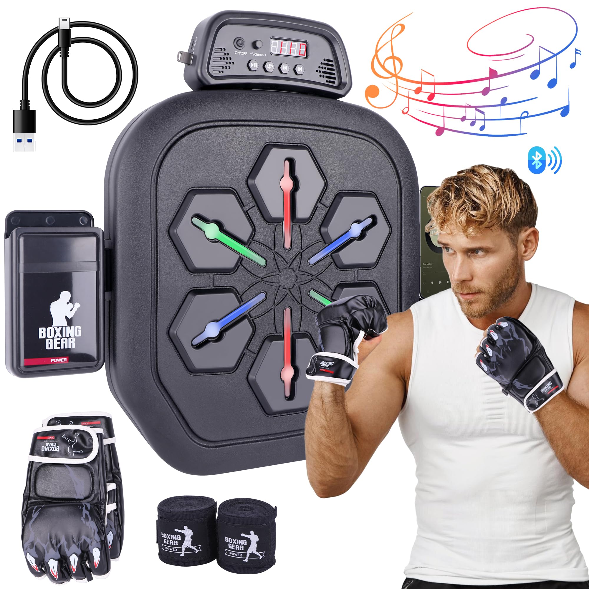 Smart Bluetooth Boxing Machine - Wall Mounted Punching Pad with Gloves for Adults & Kids | Electronic Indoor Training Equipment for Home Gym & Fitness Workouts