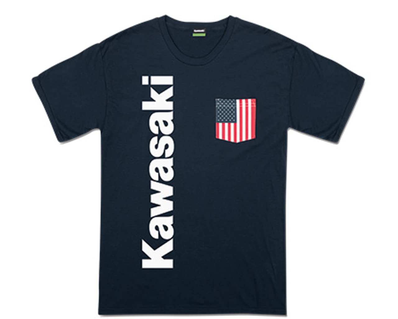 Kawasaki USA Flag Pocket T-Shirt - Blue K001-2584-NY - Medium Size - Comfortable Casual Wear for Motorcycle Riders & Patriotic Americans