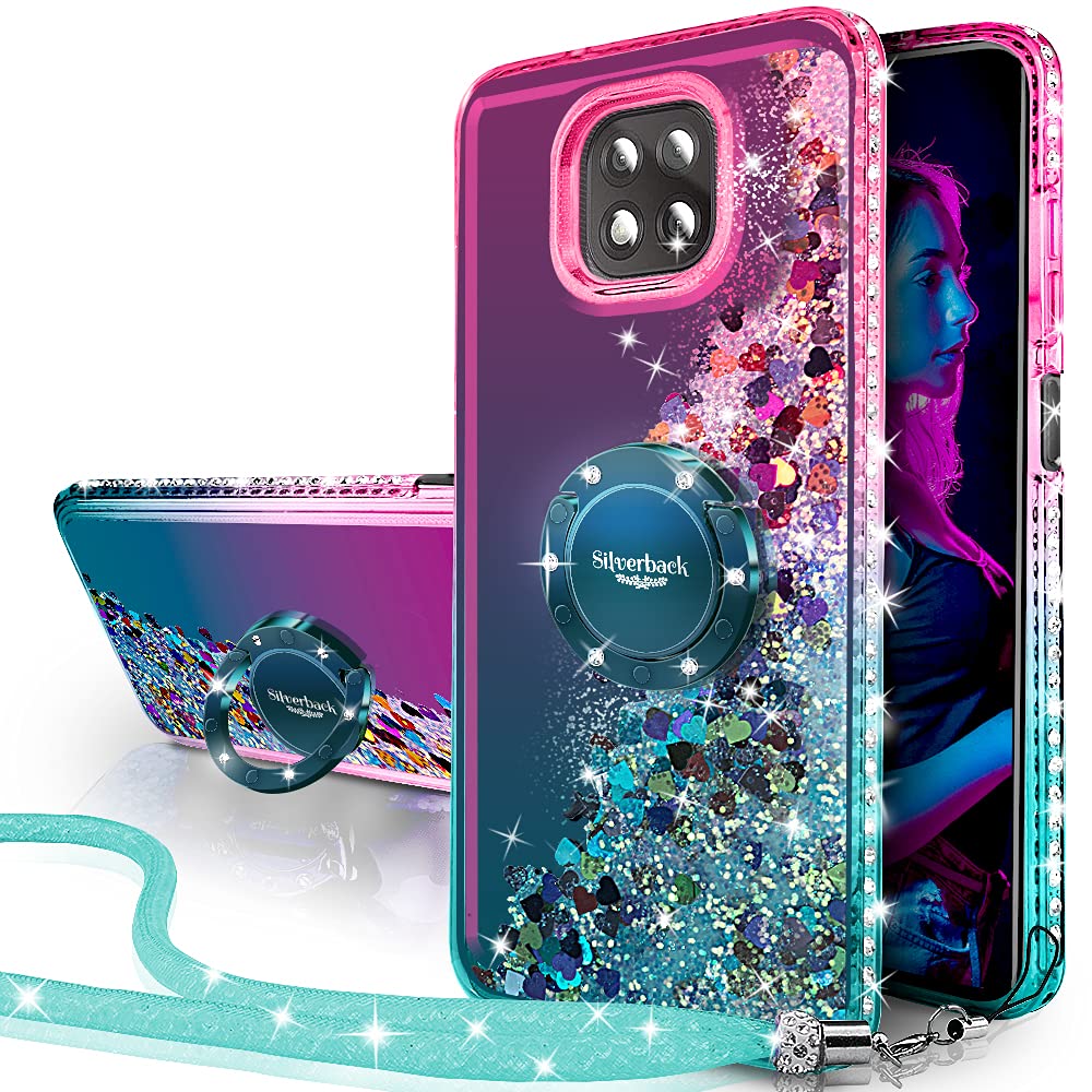**Moto G Power 2021 Case with Ring Stand & Kickstand - Sparkly Holographic Glitter Cover for Women & Girls, Diamond Ring Protective Phone Case - Green | Perfect for Everyday Use, Work & Travel**