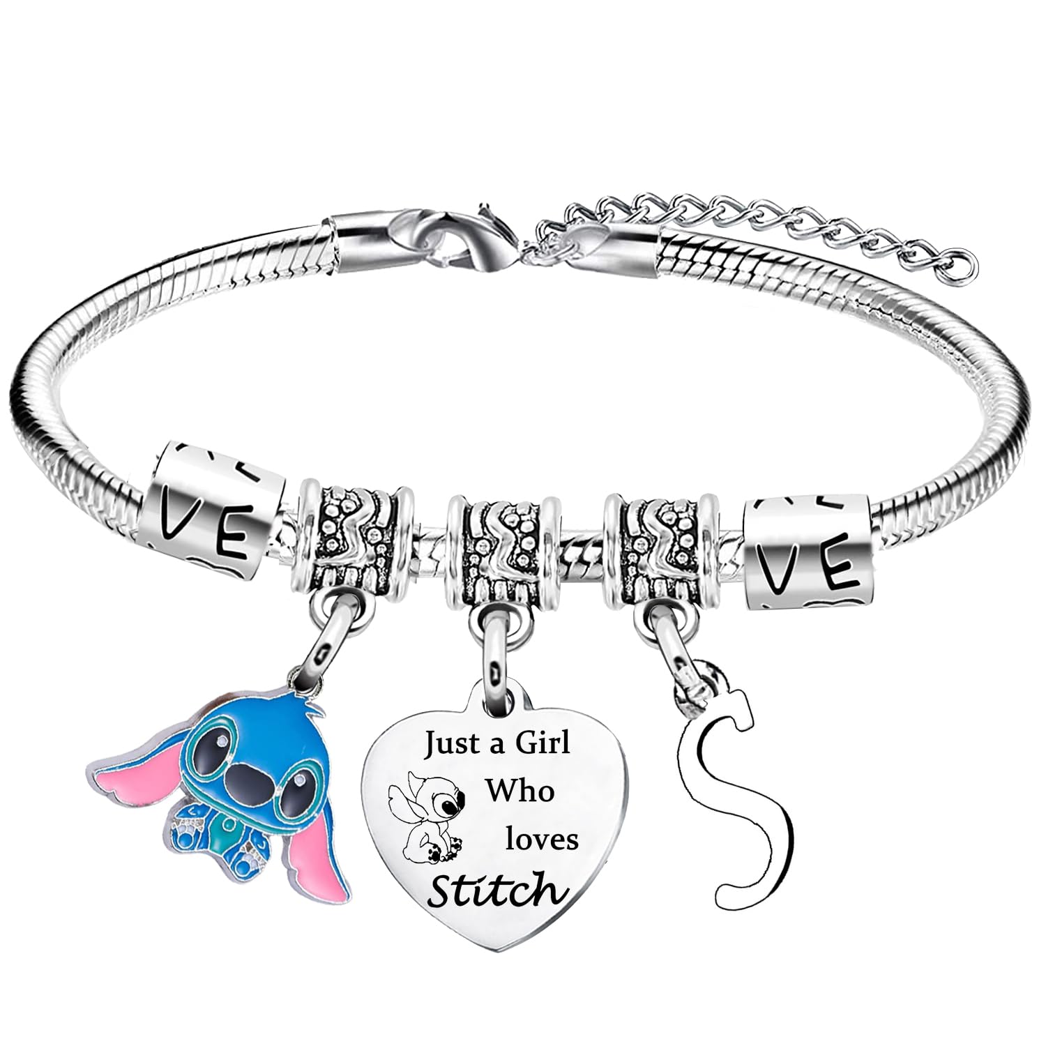 Personalized Initial Letter Stitch Bracelet for Women - Custom Name Jewelry, Christmas & Birthday Gifts for Stitch Lovers | Disney Inspired Friendship Bracelet for Everyday Wear & Special Occasions
