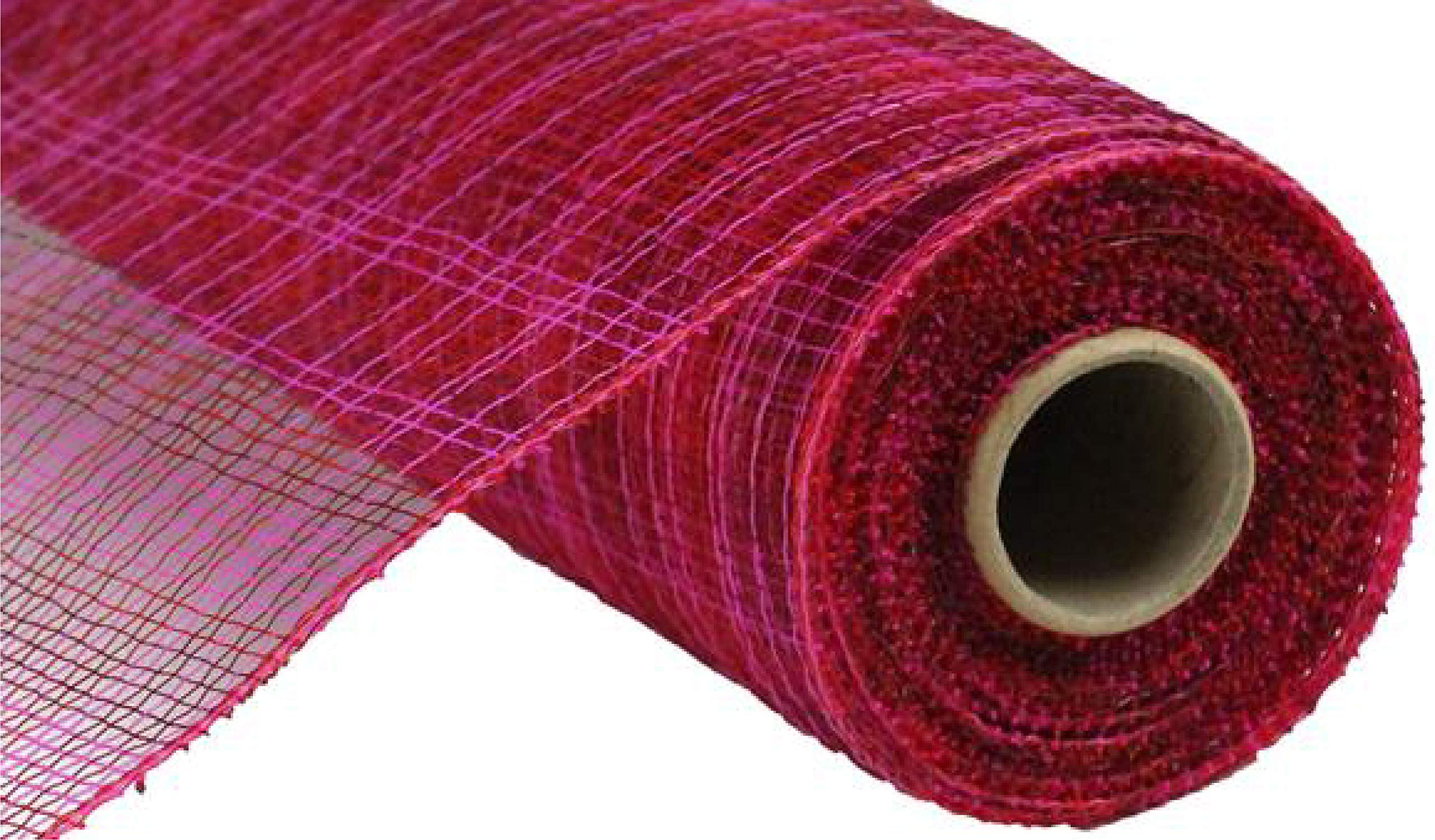 10 Inch x 30 Feet Multi Stripe Deco Poly Mesh Ribbon - Hot Pink, Red, Burgundy for Gift Wrapping, Party Decorations & Christmas Tree Trimming