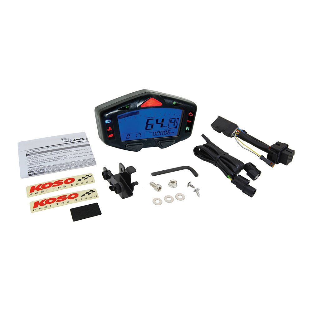 Koso BA038900 DB-03R Digital Multifunction Plug and Play Gauge - Universal Motorcycle & ATV Dashboard Display for Speed, RPM, Fuel & Temperature Monitoring