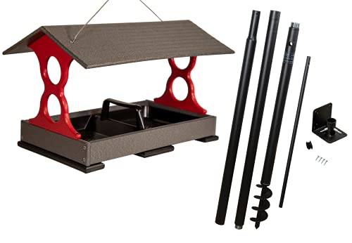 JC's Wildlife Cardinal Red & Gray Large Fly-Thru Bird Feeder with Universal Mounting Pole - 8 Cup Capacity for Cardinals, Finches & Songbirds - Perfect for Backyard, Garden & Patio Bird Watching