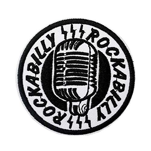 Vintage Rockabilly Microphone Embroidered Iron-On Patch - Punk Rock Sew-On Badge for Jackets, Vests & Backpacks - DIY Costume & Band Merch Accessories