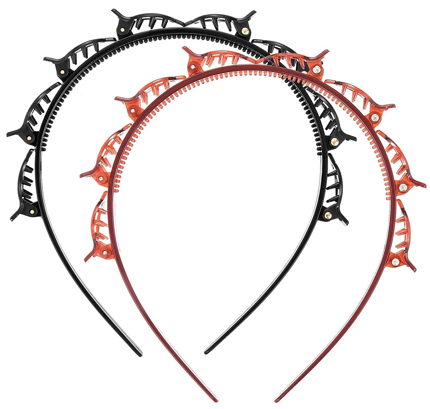 APSAMBR 2-Pack Wavy Teeth Comb Headbands - Elastic Hair Hoops for Women & Girls (Black/Brown) | Shiny Hair Accessories for Styling, Parties & Everyday Wear