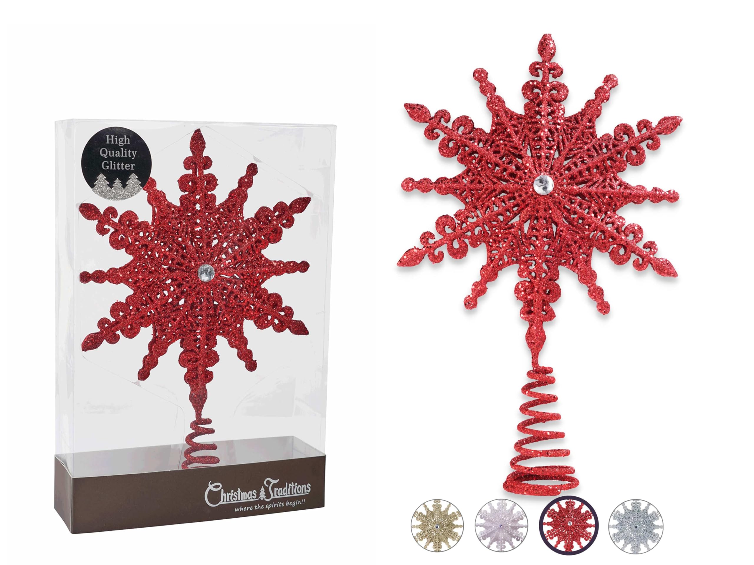 8 Inch Red Glittered Filigree Christmas Star Tree Topper - Elegant Holiday Decor for Christmas Trees, Home & Party Decoration | Perfect for Xmas, Winter Celebrations & Festive Home Décor