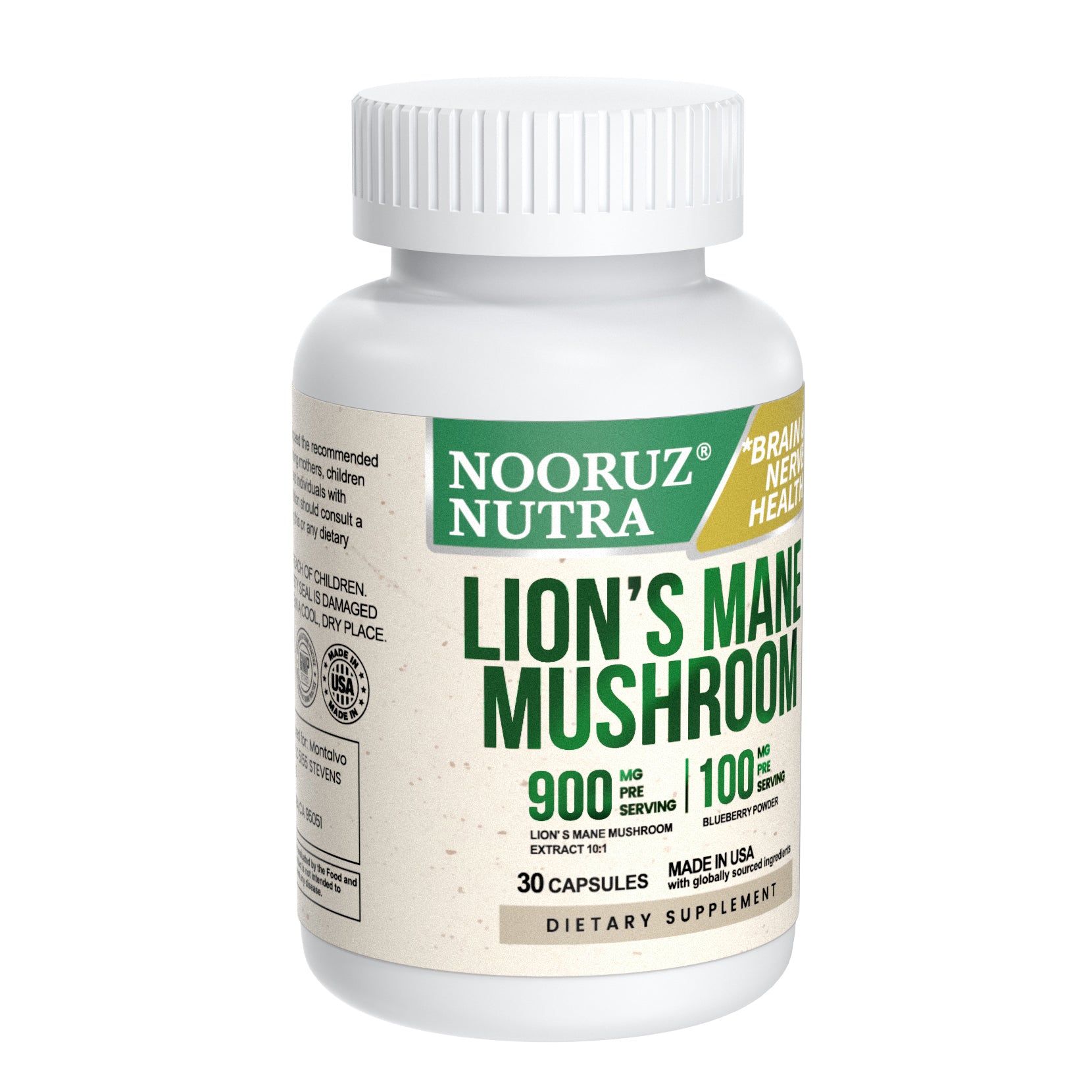 Lions Mane Mushroom 10:1 Extract & Blueberry Brain Booster Capsules - Cognitive Support, Memory & Focus Supplement for Adults - Enhance Mental Clarity & Concentration for Work, Study & Daily Performance