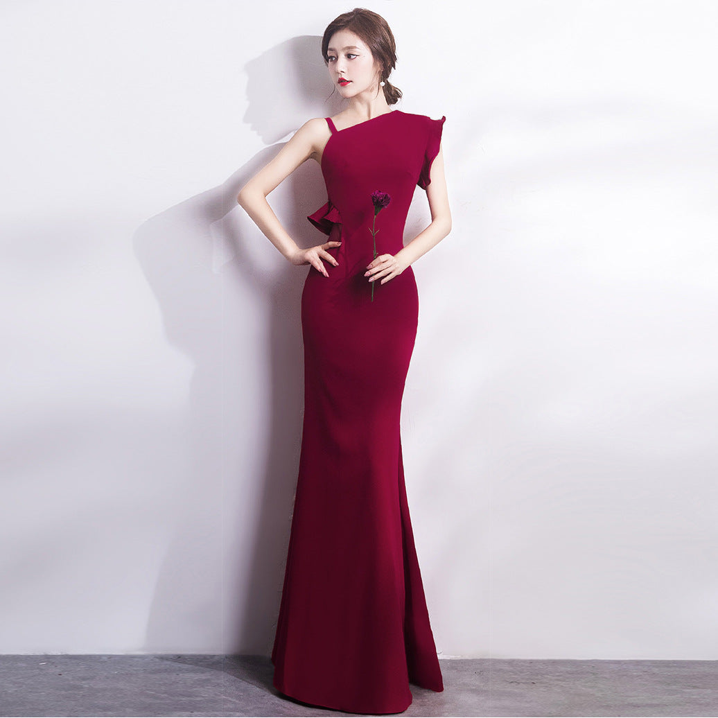 Elegant Burgundy Fishtail Evening Dress for Women | Winter Wedding, Bridal Toast & Banquet Party Gown | Formal Occasions, Prom, Homecoming & Special Events
