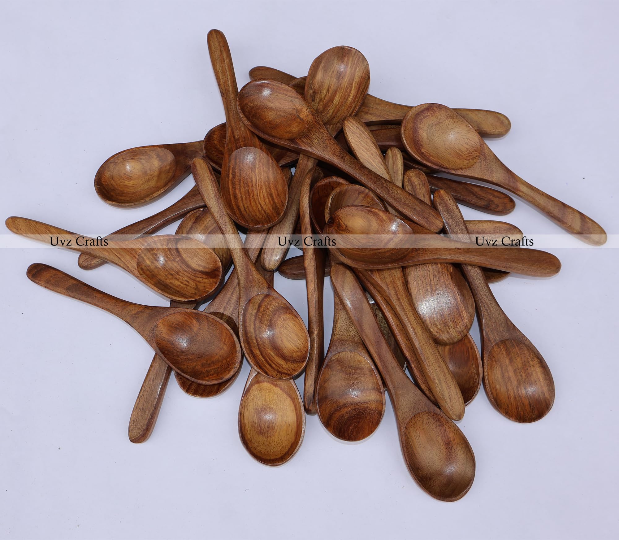 Wooden Mini Spoons Set - 6 Inch Small Wooden Scoops for Spices, Sugar, Salt, Herbs, Tea & Coffee - Perfect for Spice Jars, Sugar Bowls, Bath Salts & Condiments - 6-Piece Wooden Teaspoon Set for Kitchen & Home Use