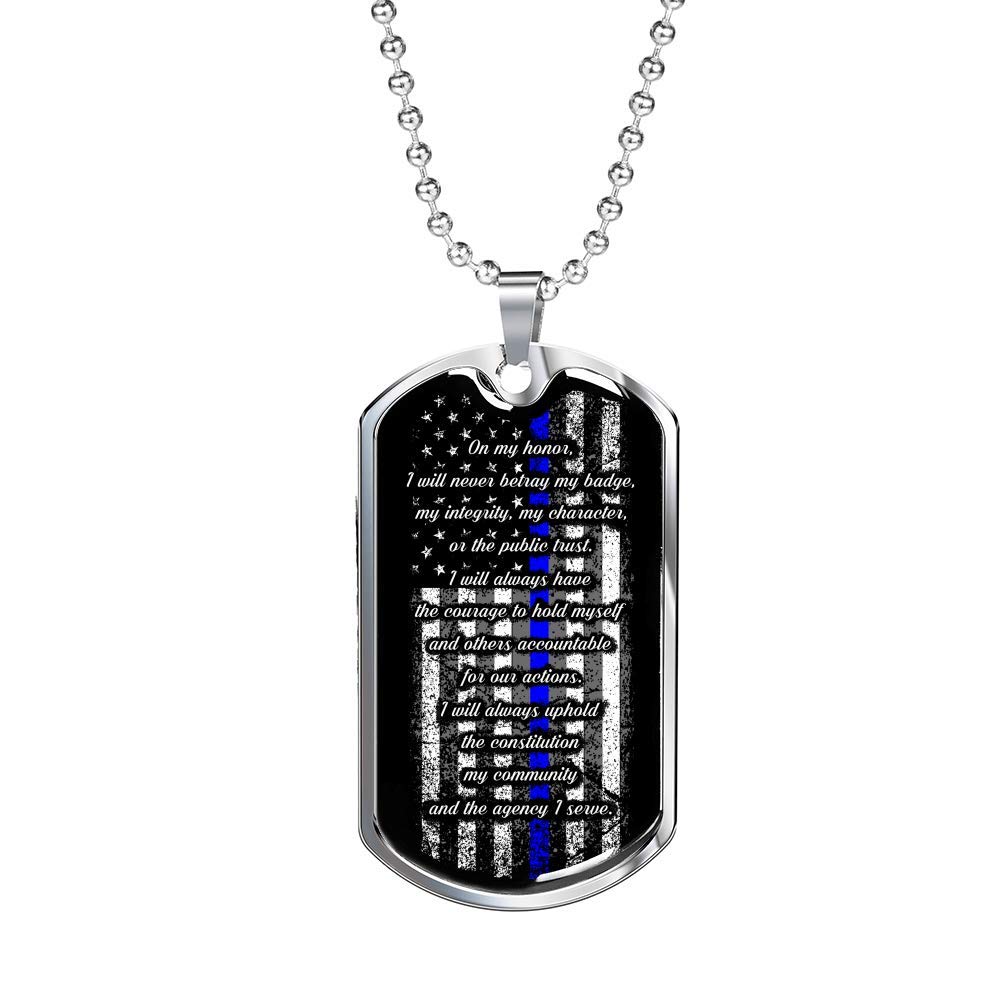 Thin Blue Line Police Jewelry - Premium Law Enforcement Dog Tag Necklace with Silver Finish & Gift Box | Perfect for Police Officers, First Responders & Supporters
