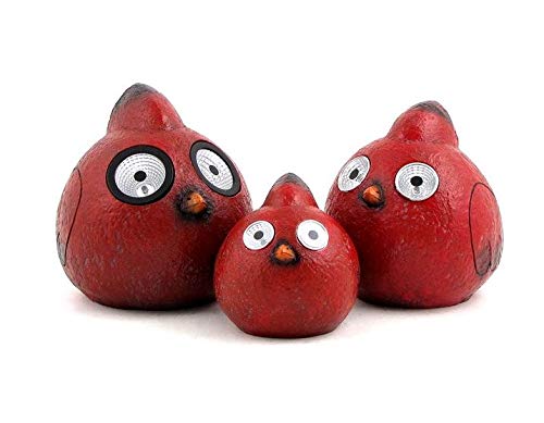Solar-Powered Cardinal Birds with LED Light-Up Eyes - Set of 3 Realistic Garden Decor Figures for Outdoor Patio, Yard, and Holiday Christmas Decoration
