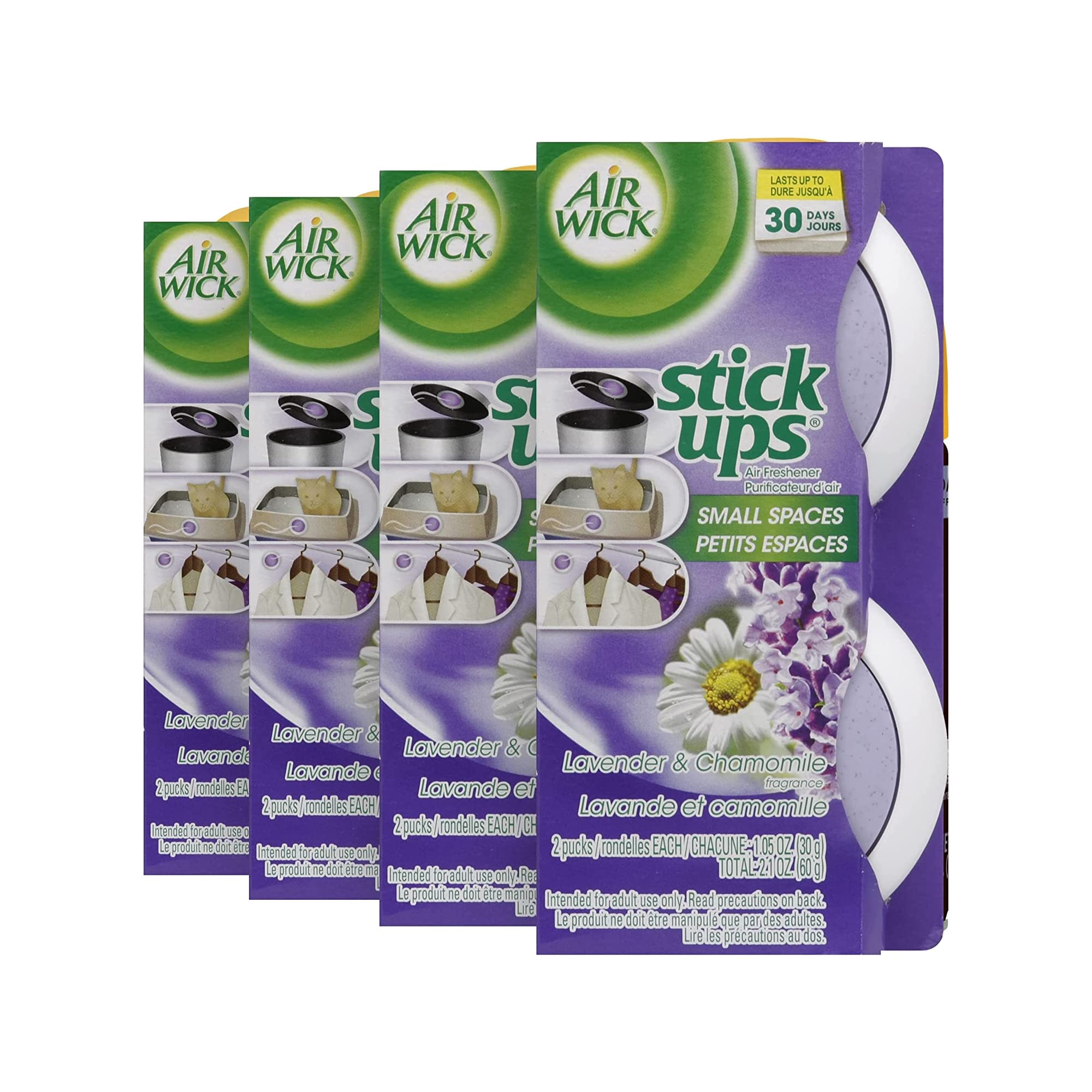 Air Wick Stick Ups Air Freshener Refills - Lavender & Chamomile Scent, 2 Count (Pack of 4) | Long-Lasting Odor Eliminator for Home, Bathroom, Office & Car
