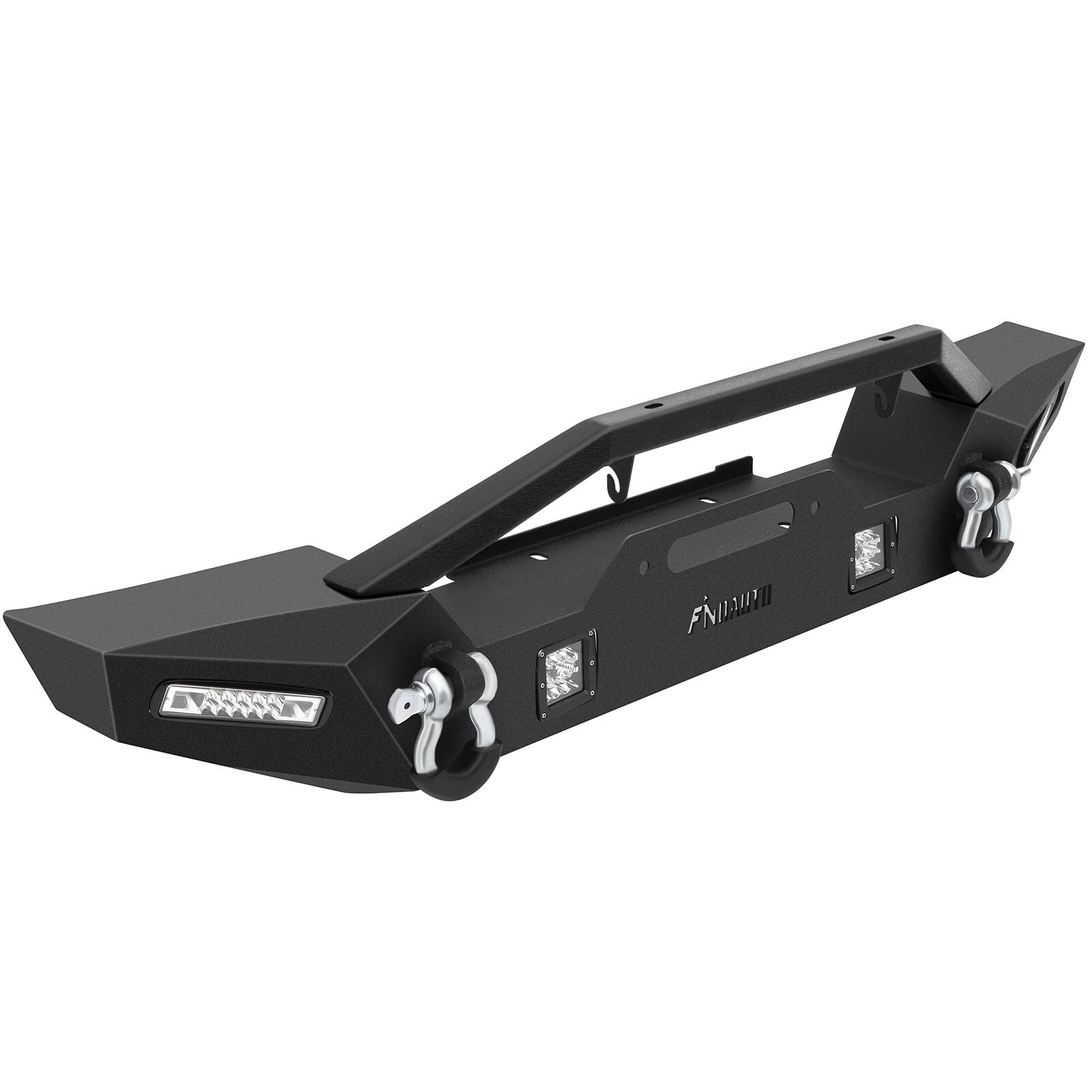 **FINDAUTO Upgraded Textured Black Rock Crawler Front Bumper with D-Ring & Winch Plate & LED Lights - Compatible with 1987-2006 Jeep Wrangler (TJ, YJ) - Perfect for Off-Roading, Rock Crawling & Adventure**