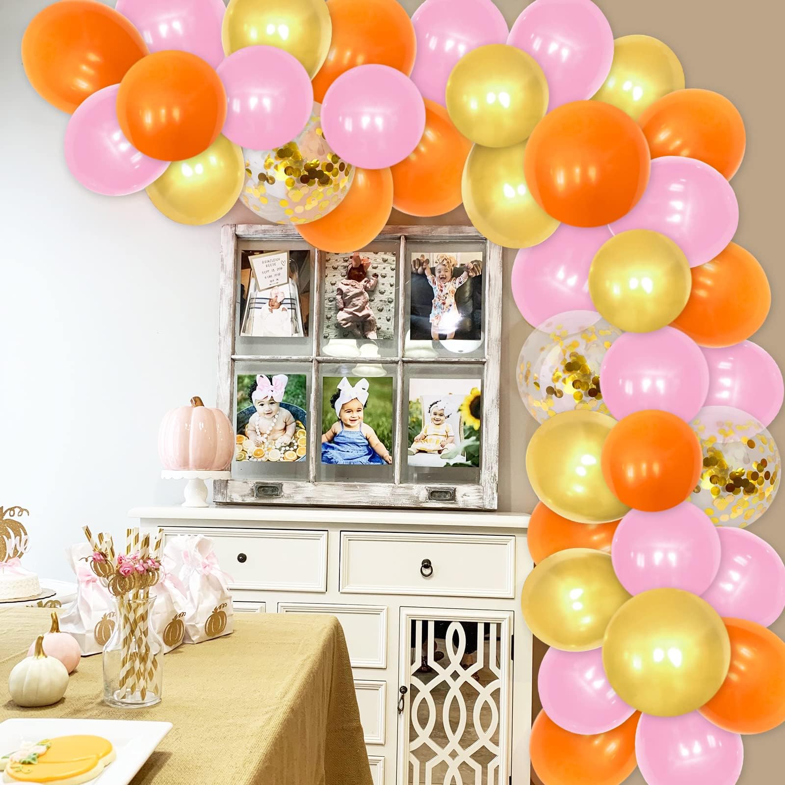 **Pumpkin First Birthday Balloon Box Decorations - Pink Fall Thanksgiving Cake Smash Party Photo Props & Backdrop for Baby Shower, Halloween, and Seasonal Celebrations**