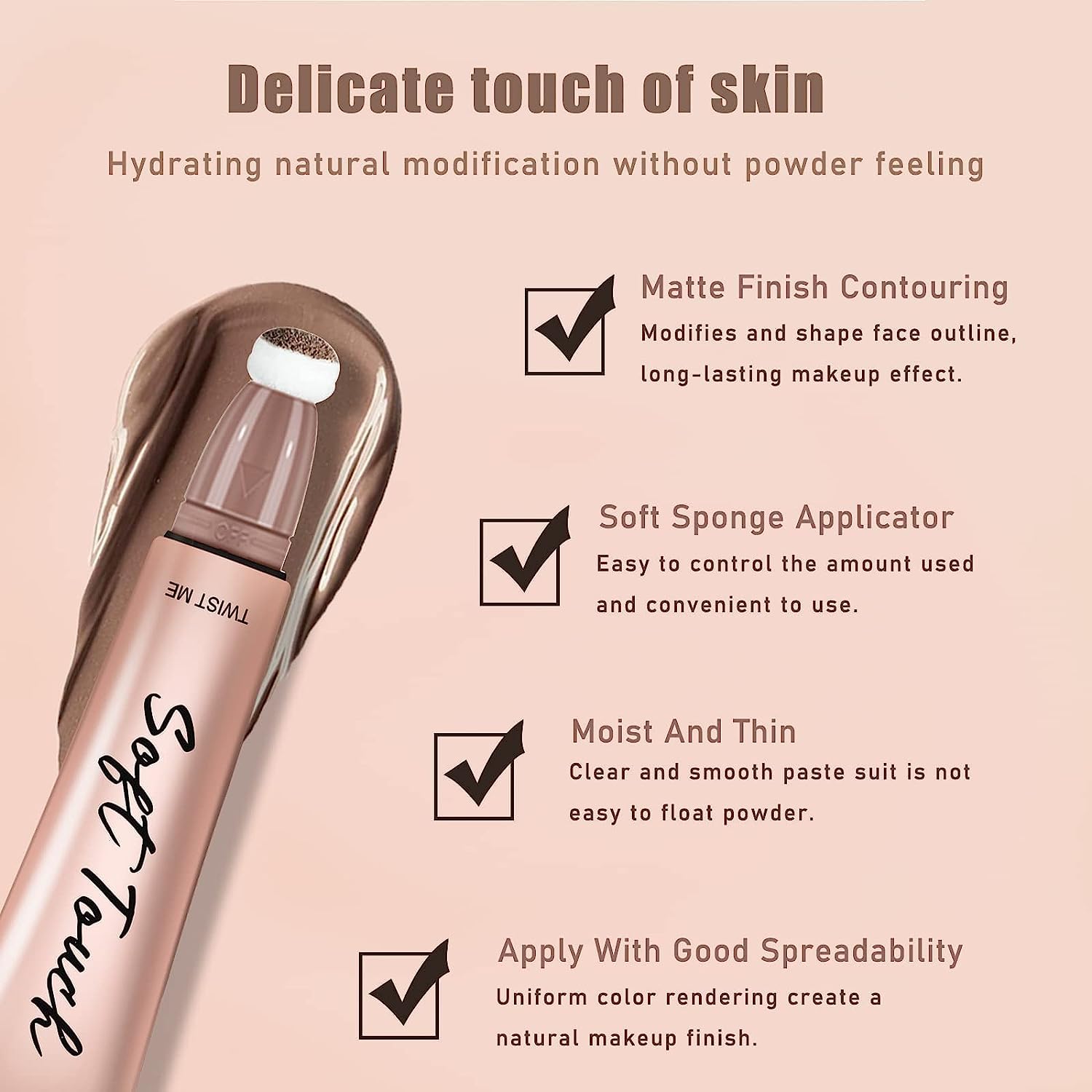 My Colors Liquid Highlighter Stick with Cushion Applicator - Soft Touch Long Lasting Natural Matte Finish - Silky Cream Face Highlighter & Contour Bronzer Stick for Everyday Glow & Night Out Makeup | Perfect for Highlighting Cheekbones, Nose Bridge & Cupid's Bow