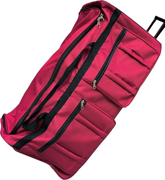 36-inch Heavy Duty Rolling Duffle Bag with Wheels - XL Travel Luggage, Hockey Equipment Bag with Rollers (Fuchsia) - Perfect for Air Travel, Sports Gear Storage & Gym Workout Essentials